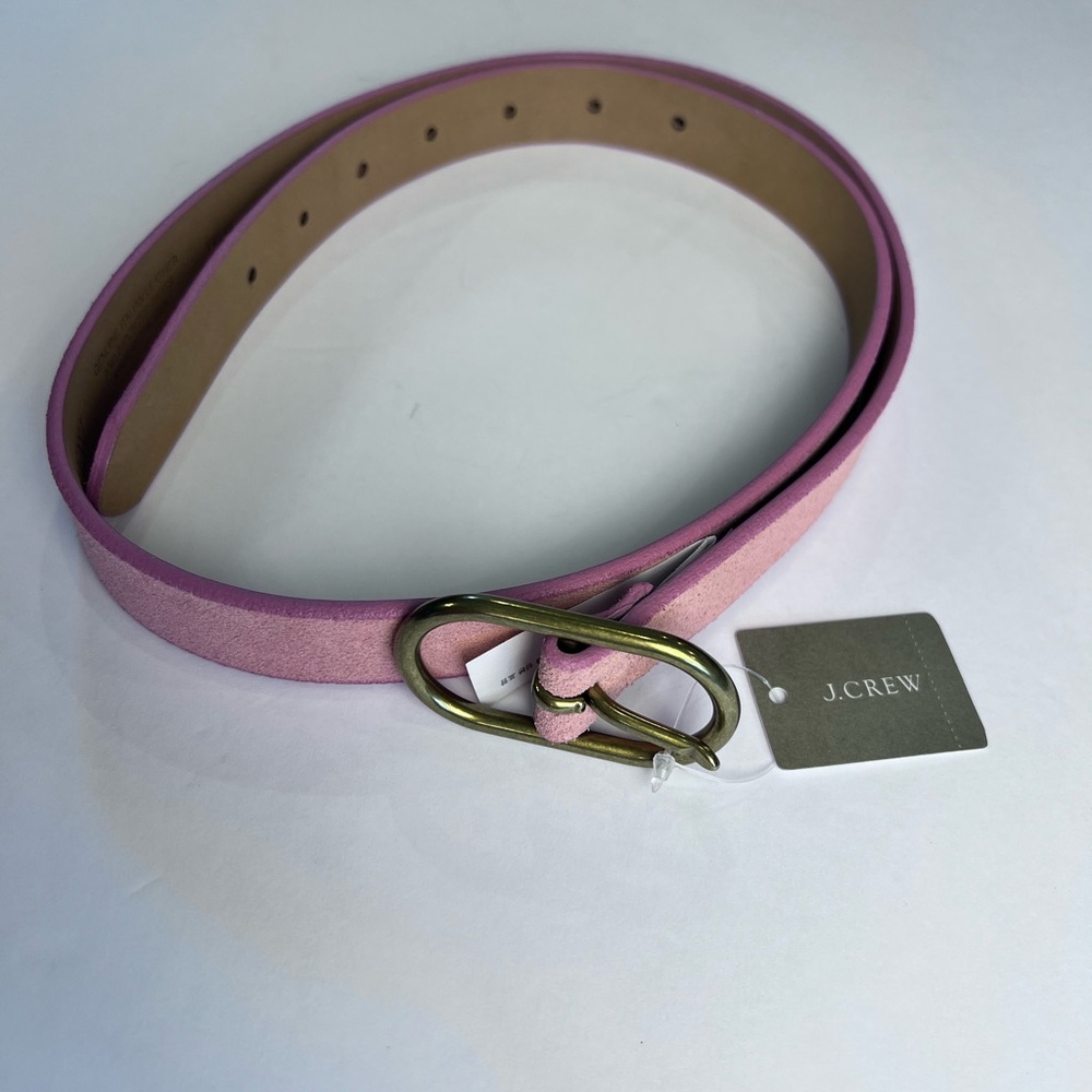 J.Crew Women's Pink Italian Leather Suede Belt Gold tone Buckle Sz Medium NWT - Picture 7 of 13